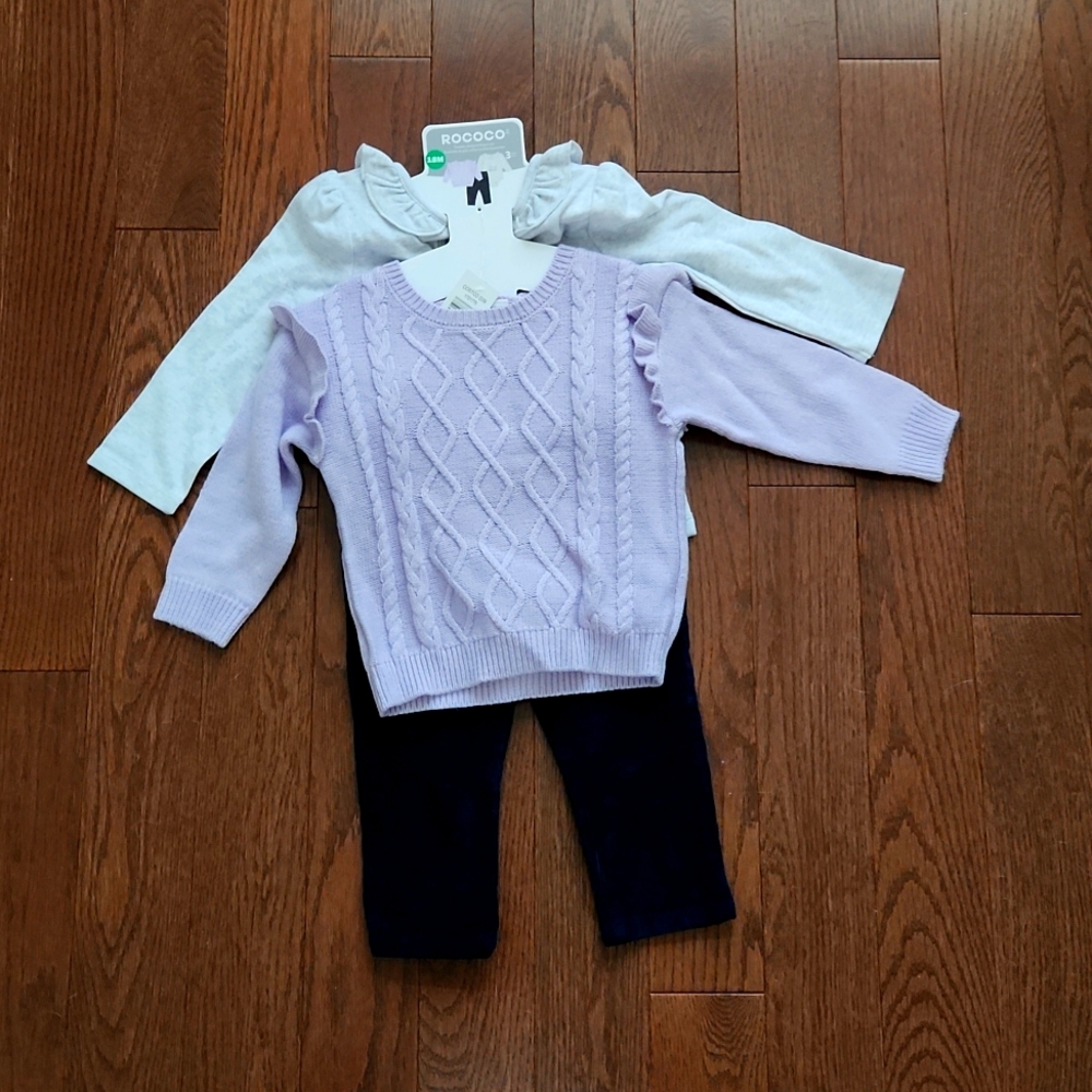 3 piece girls outfit - Purple sweater, Blue Cords - 18 Month
